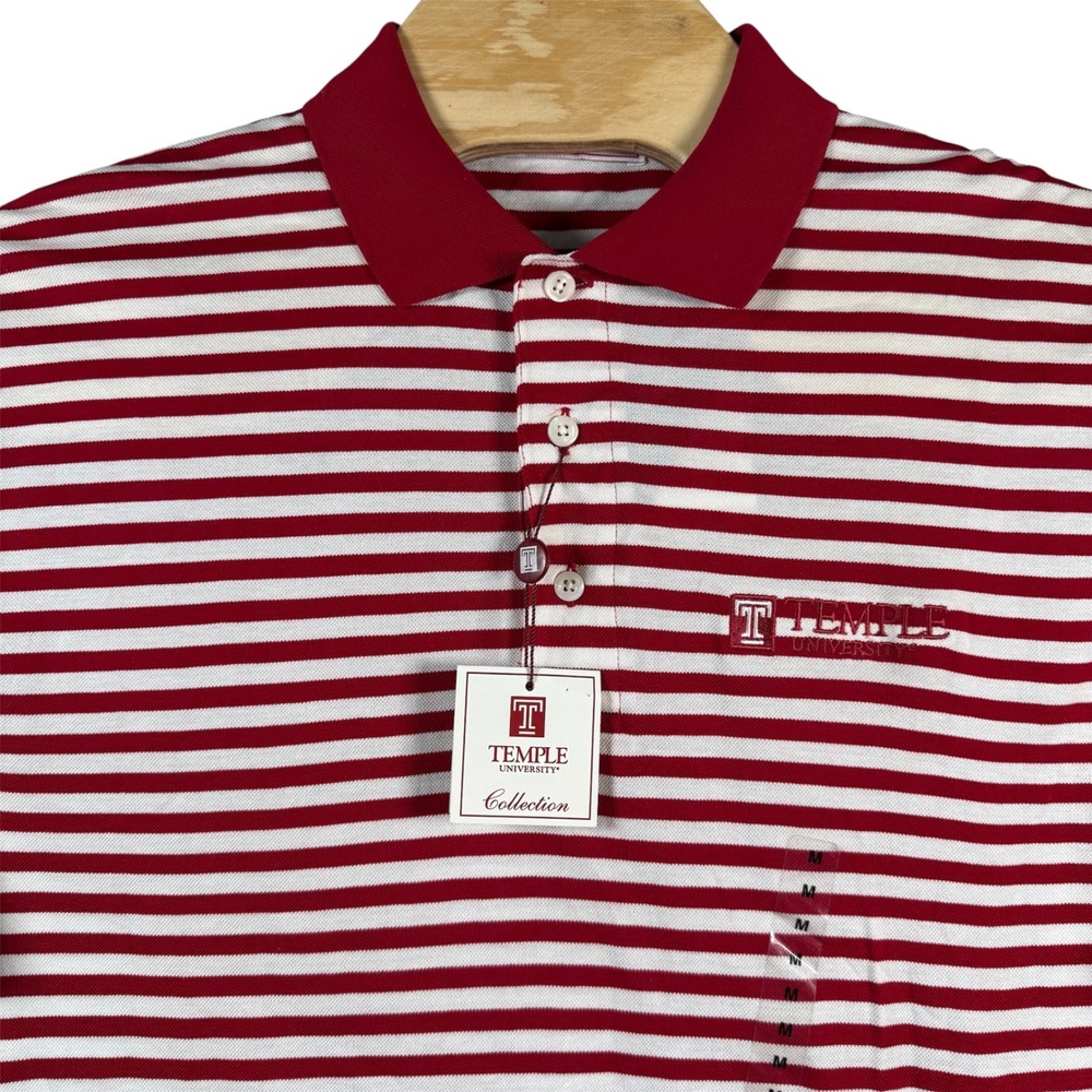 Temple University Collection Polo Shirt Men M Red Striped Mercerized Cotton NCAA
